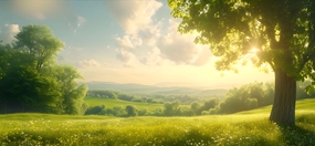 春天绿色树木草地自然风光摄影图片